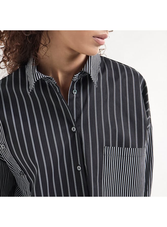 Splash FAV Relaxed Fit Striped Collared Shirt with Chest Pocket and Long Sleeves  - Image 4