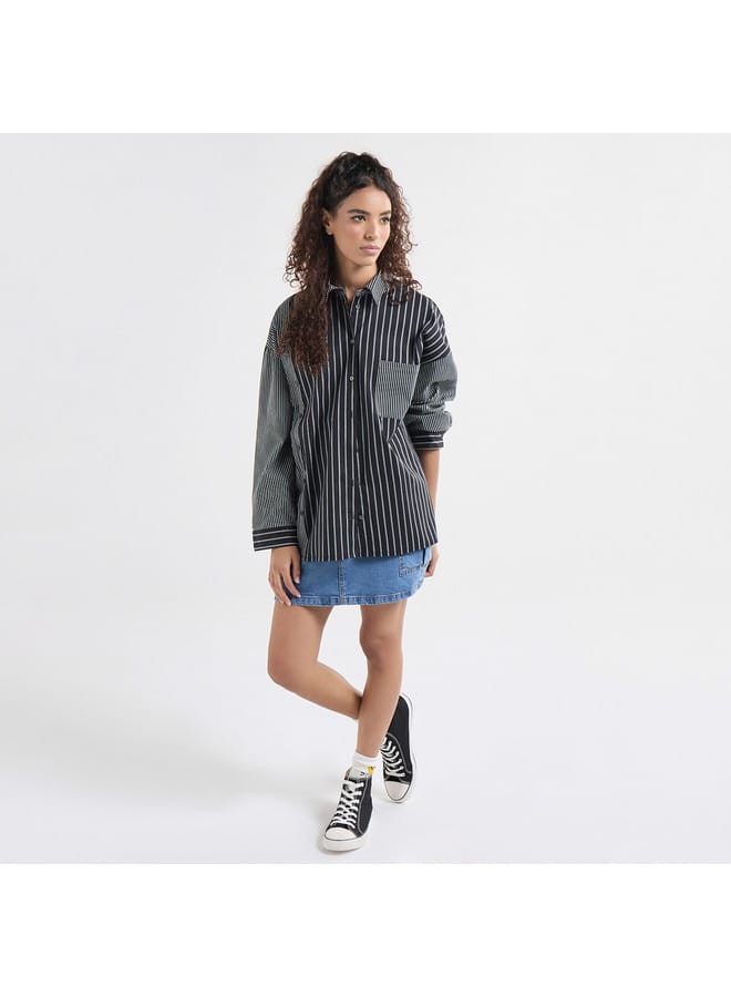 Splash FAV Relaxed Fit Striped Collared Shirt with Chest Pocket and Long Sleeves  - Image 2
