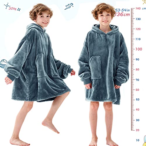 Aemicion Wearable Blanket Hoodie for Kids Super Soft Warm Oversized Hooded Blanket Sweatshirt Hoodie Blanket for Boys Girls Blue Grey - Image 3