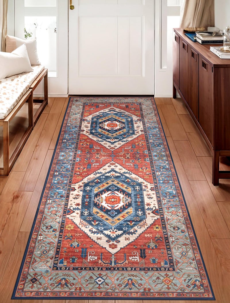 SERISSA Boho Washable Runner Rug, 2x6 Rug Runner Non-Slip Vintage Rust Hallway Kitchen Runner Rug Ultra Soft Print Distressed Tribal Floor Carpet Runner for Bedroom Bathroom Laundry Living Room - Image 5