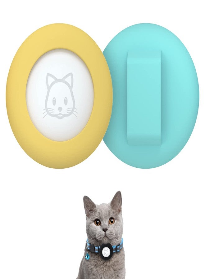 SimpleThings Compatible with Airtag Cat Collar Holder, Small Collar Holder Compatible with Apple Air Tag GPS Tracker, 2Pack Waterproof Case Cover for Cat Dog Pet Collar Within 3/8 inch (Teal&Yellow) - Image 1