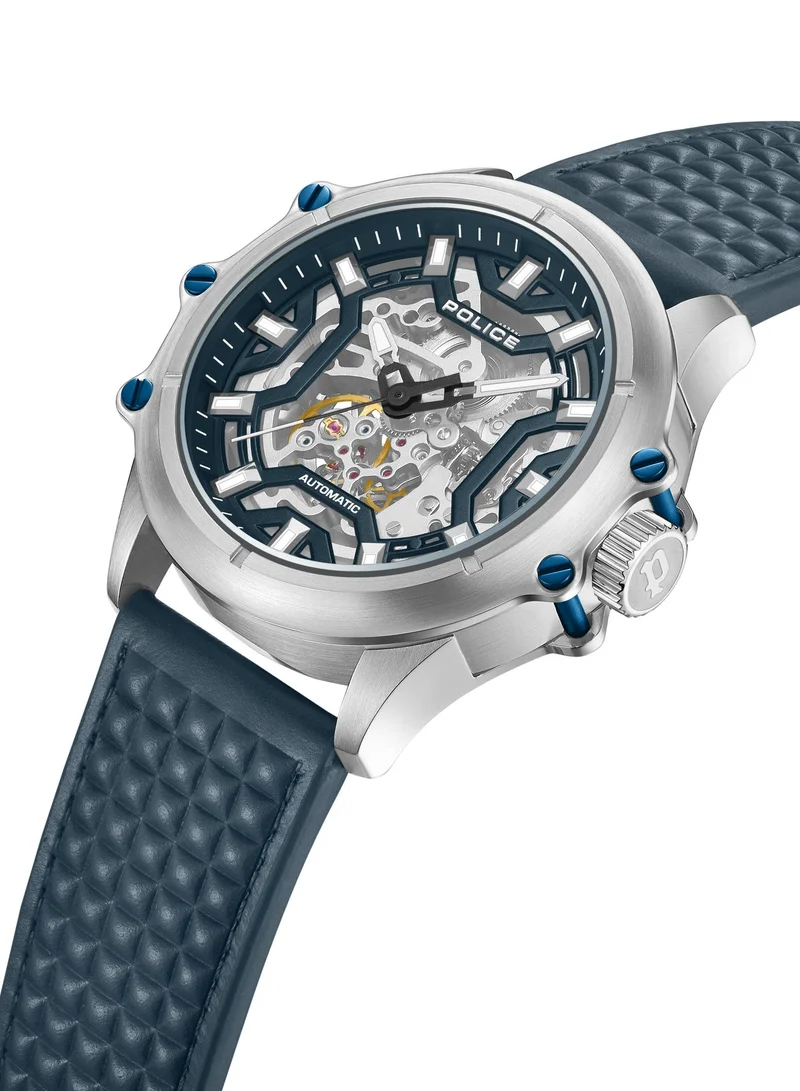POLICE Luang Blue Dial Blue Leather Strap Automatic Watch for Men 45mm