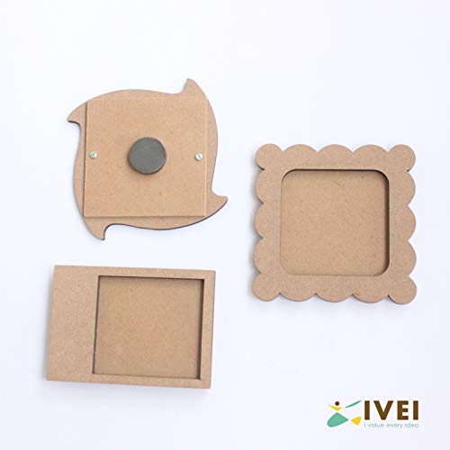 IVEI DIY MDF Wood Sheet Craft Magnet - Plain MDF Fridge Magnet Blanks Cutouts Set for Painting Wooden Sheet Craft, Decoupage, Resin Art Work & Decoration (Photo Frames x 3) - Image 3