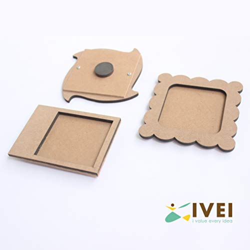 IVEI DIY MDF Wood Sheet Craft Magnet - Plain MDF Fridge Magnet Blanks Cutouts Set for Painting Wooden Sheet Craft, Decoupage, Resin Art Work & Decoration (Photo Frames x 3) - Image 4