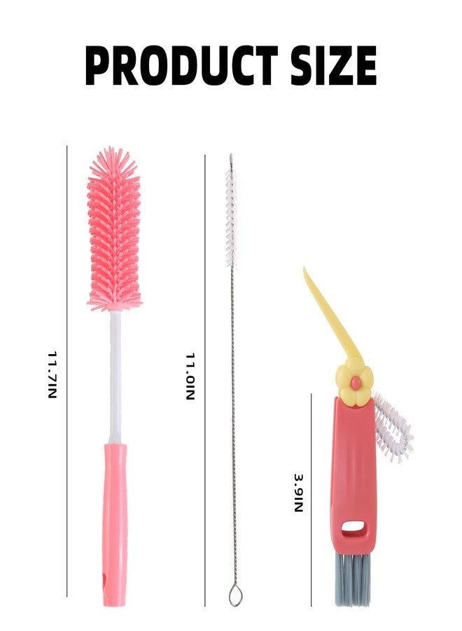 Engorgio 3 Pack Cleaner Brush Kit for Stanley, Bottle Cleaner Brush Set with Straw Brush Cleaner and Cup Lid Cleaning Brush for Stanley Cup, Tumbler Cups, Drinking Glass (Pink) - Image 2