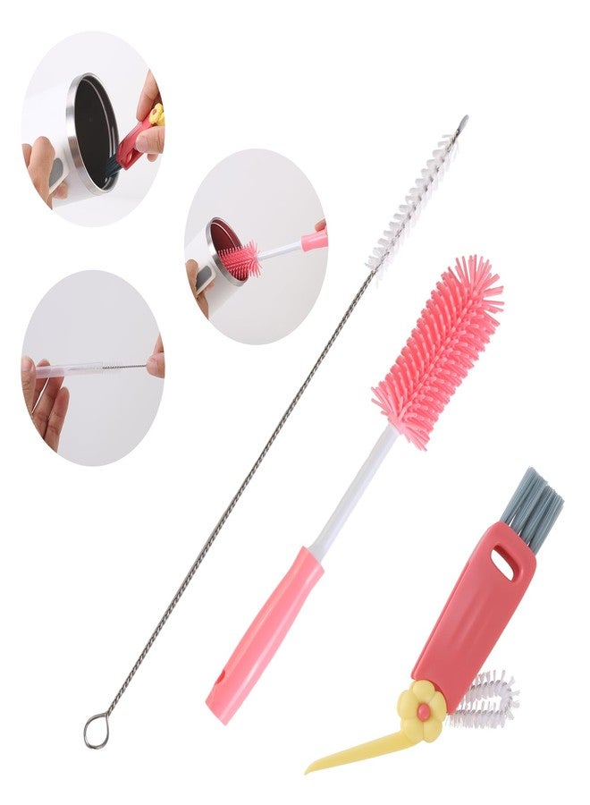 Engorgio 3 Pack Cleaner Brush Kit for Stanley, Bottle Cleaner Brush Set with Straw Brush Cleaner and Cup Lid Cleaning Brush for Stanley Cup, Tumbler Cups, Drinking Glass (Pink) - Image 1
