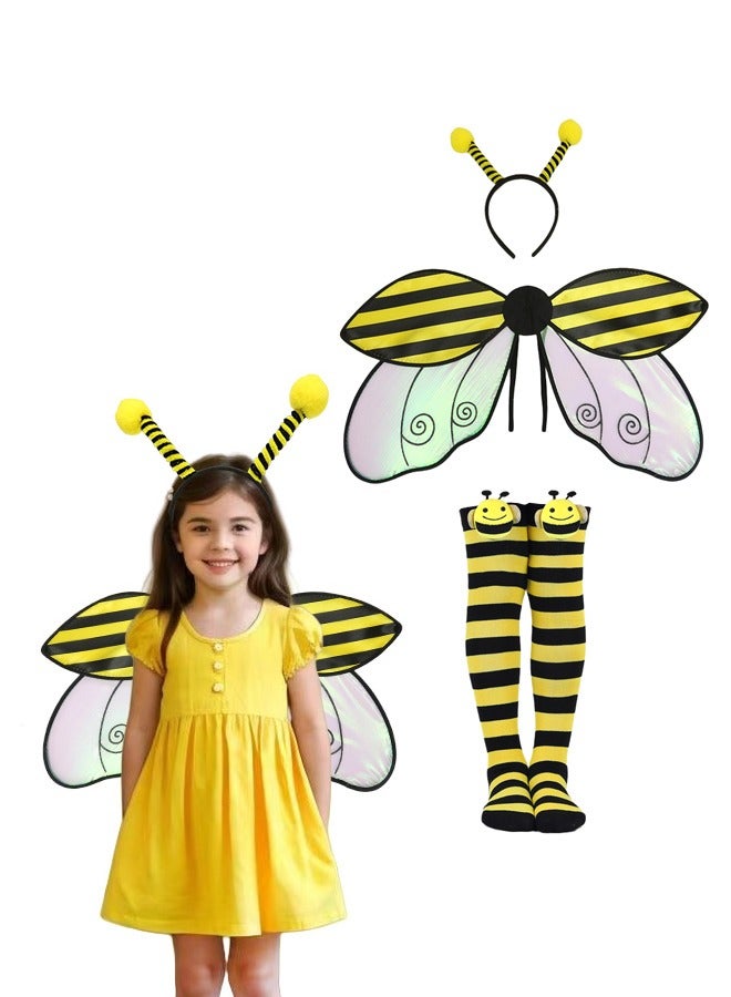 Girls 3 Piece Bee Costume with Wings, Headband, Socks Cosplay Costume - Image 1