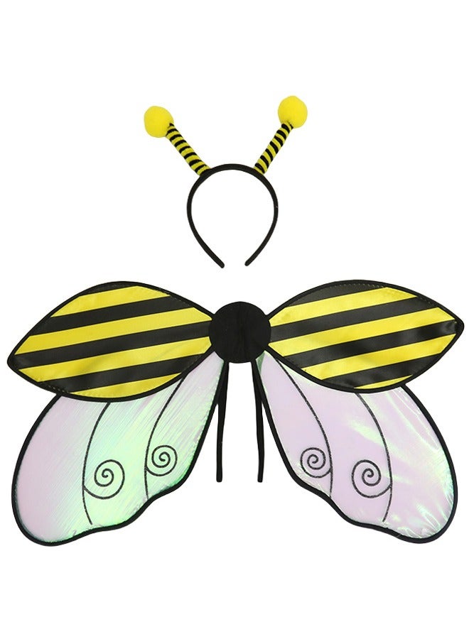 Girls 3 Piece Bee Costume with Wings, Headband, Socks Cosplay Costume - Image 3