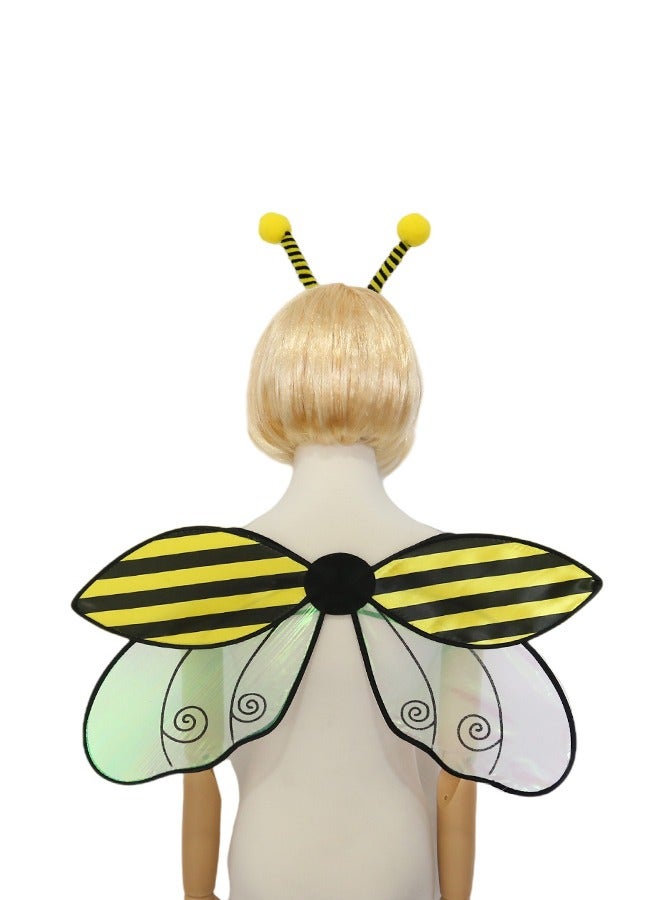 Girls 3 Piece Bee Costume with Wings, Headband, Socks Cosplay Costume - Image 5