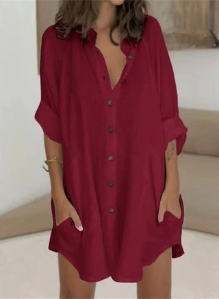 Casual Loose Single Breasted Shirt Dress Red - pzsku/Z7A439D1988DBA3D76884Z/45/_/1670894158/420f9419-75d2-49cc-8203-4bc8d135d124