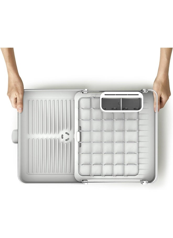 Joseph Joseph Joseph Joseph Extend Steel Expandable Dish Rack with Removable Cutlery Holder, Swivel Drip Spout, Dish Rack, Stainless Steel/Stone  - Image 4