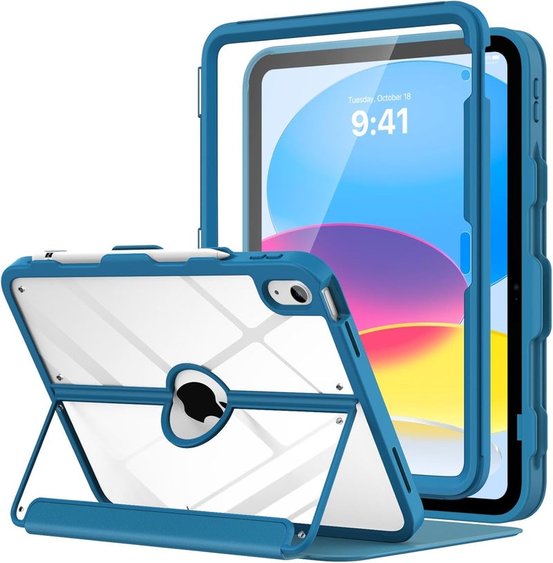 MoKo for iPad 11-inch (A16) 11th Generation Case 2025/ iPad 10th Generation Case with Pencil Holder 2022 10.9 inch, Built-in Screen Protector Clear Back, Multi Angle Viewing Stand, KBW Peacock Blue - Image 1