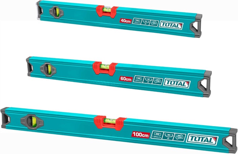 TOTAL TOTAL 3-Piece Spirit Level Set - Aluminium Levels (40cm, 60cm, 100cm) - Image 1