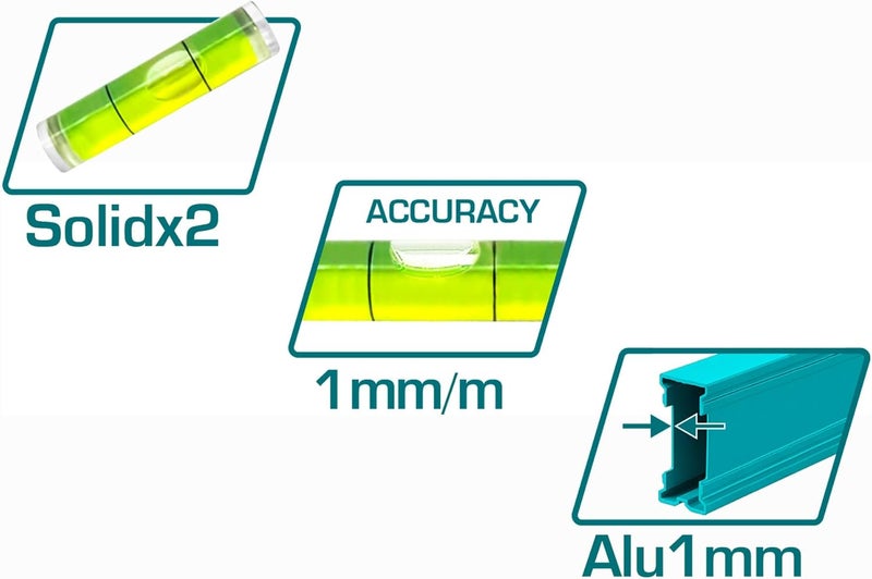 TOTAL TOTAL 3-Piece Spirit Level Set - Aluminium Levels (40cm, 60cm, 100cm) - Image 2