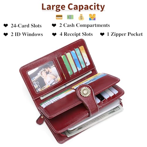 SENDEFN Wallets for Women Leather Credit Card Holder with RFID Blocking Large Capacity Wristlet - Image 2