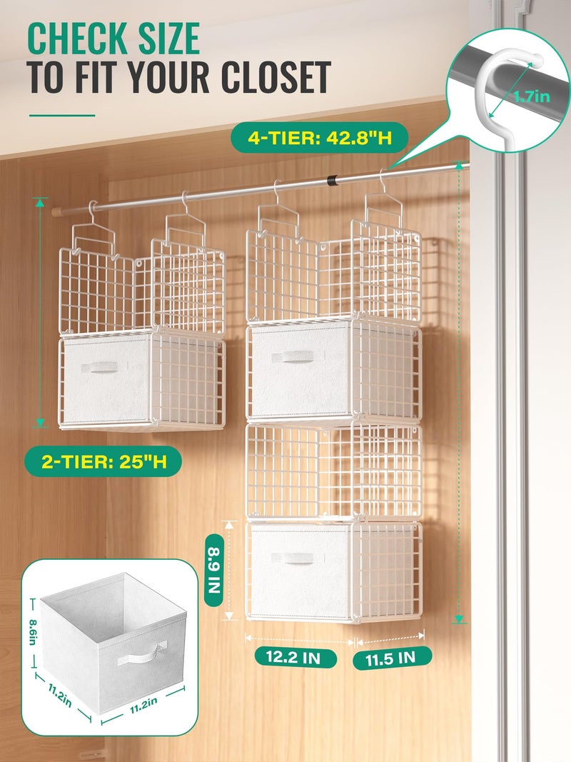 Orapoke Hanging Closet Organizer with Drawers, 4 Tier Metal Closet Organizers and Storage with 4 Hanging Hooks 4 S-Hooks for Wardrobe Laundry Room, Wire Storage Shelf for Clothes Sweaters Pants (White) - Image 2