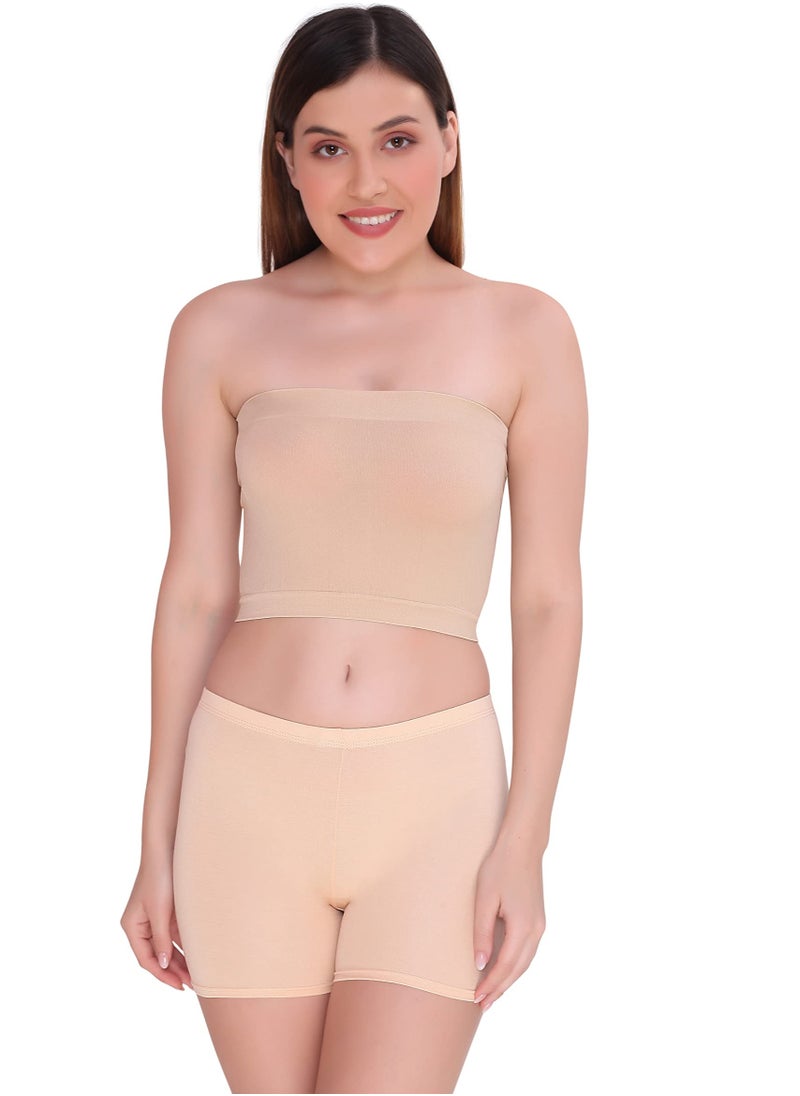 Women's Cotton Lycra Boyshort Panty (Pack of 2), Beige/White