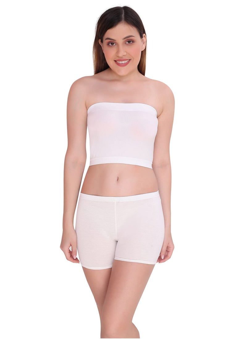 Women's Cotton Lycra Boyshort Panty (Pack of 2), Beige/White