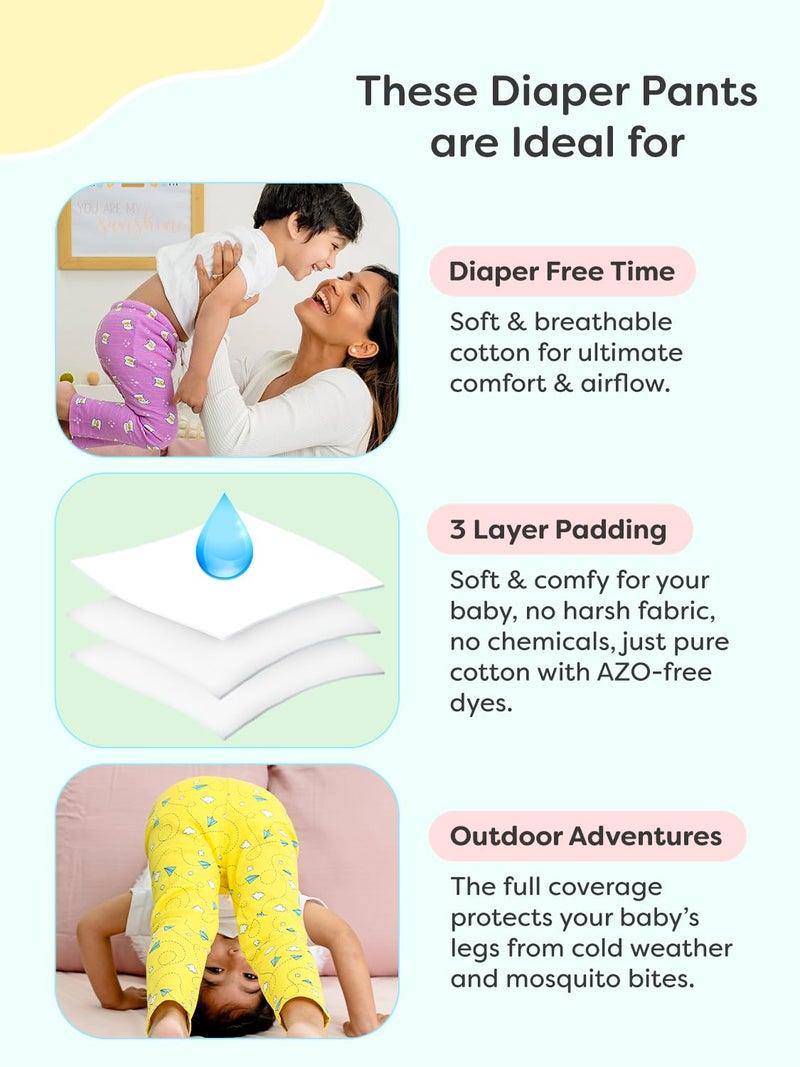 superbottoms Diaper Pants | Cotton Baby Cotton Pants with Attached Padded Underwear | Ideal for Diaper-Free Time, Outings & Potty Training | Unisex Solid Print | 9-12M | Soft Fit Blue - Image 4