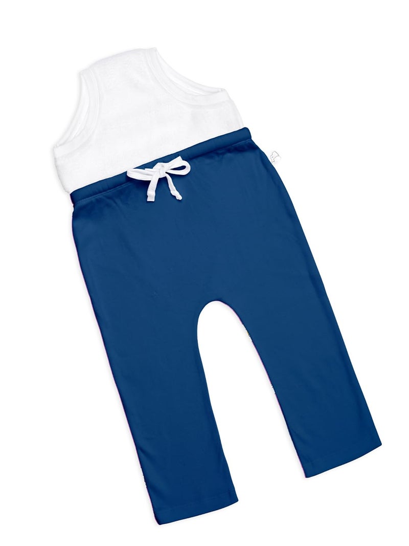 superbottoms Diaper Pants | Cotton Baby Cotton Pants with Attached Padded Underwear | Ideal for Diaper-Free Time, Outings & Potty Training | Unisex Solid Print | 9-12M | Soft Fit Blue - Image 1