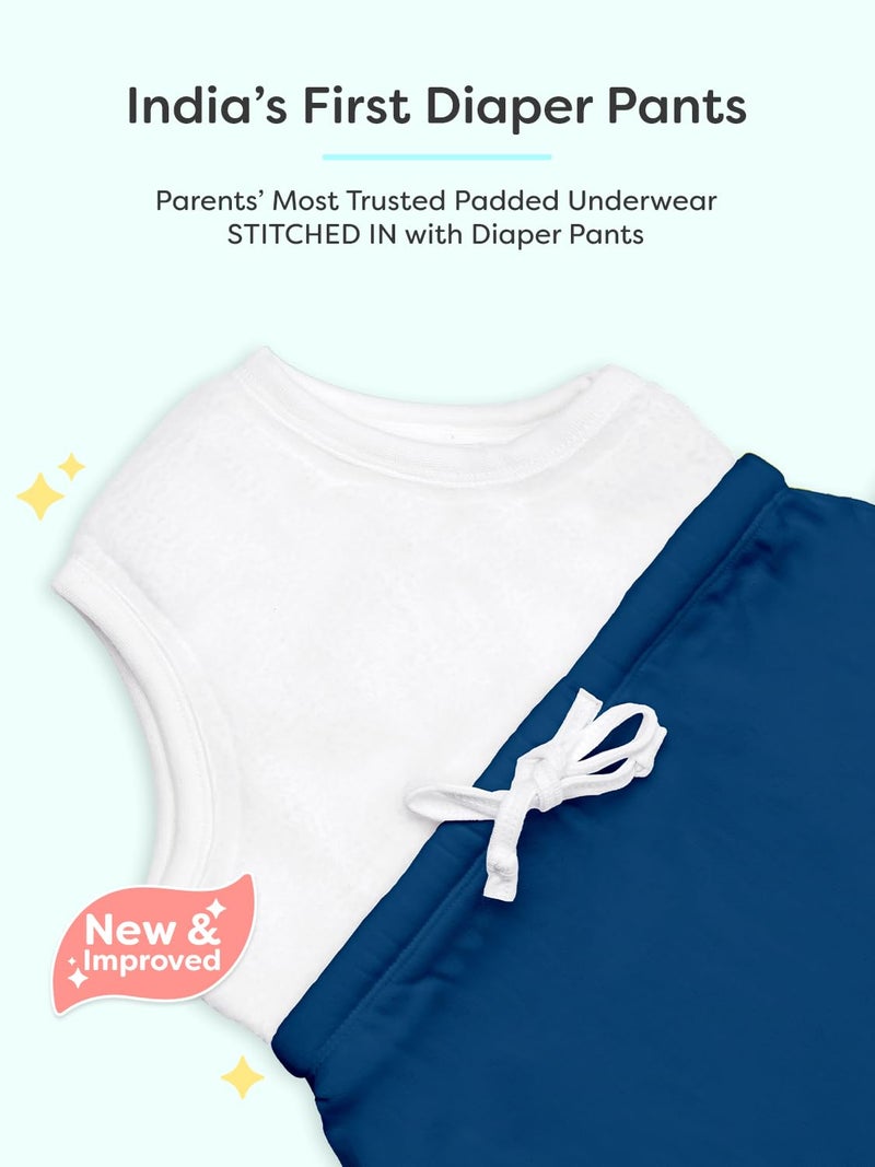 superbottoms Diaper Pants | Cotton Baby Cotton Pants with Attached Padded Underwear | Ideal for Diaper-Free Time, Outings & Potty Training | Unisex Solid Print | 9-12M | Soft Fit Blue - Image 2