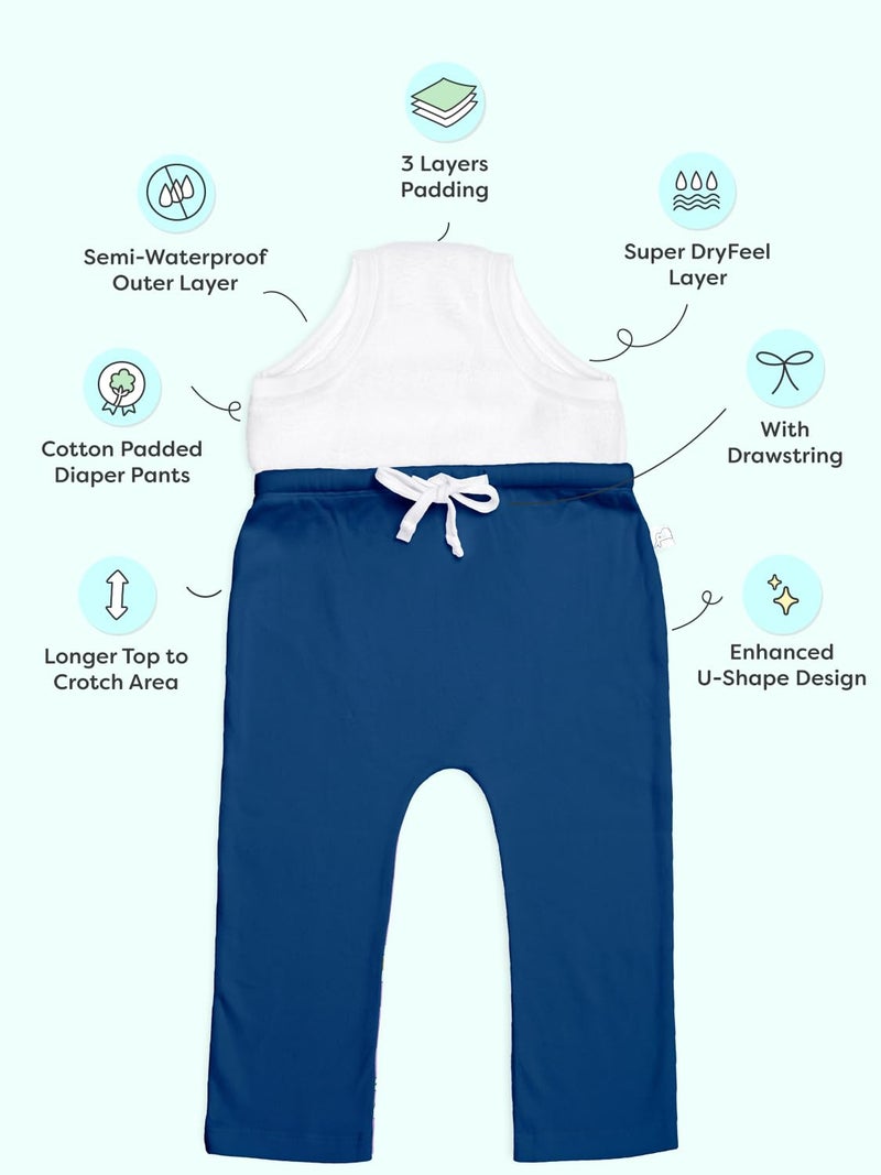 superbottoms Diaper Pants | Cotton Baby Cotton Pants with Attached Padded Underwear | Ideal for Diaper-Free Time, Outings & Potty Training | Unisex Solid Print | 9-12M | Soft Fit Blue - Image 3