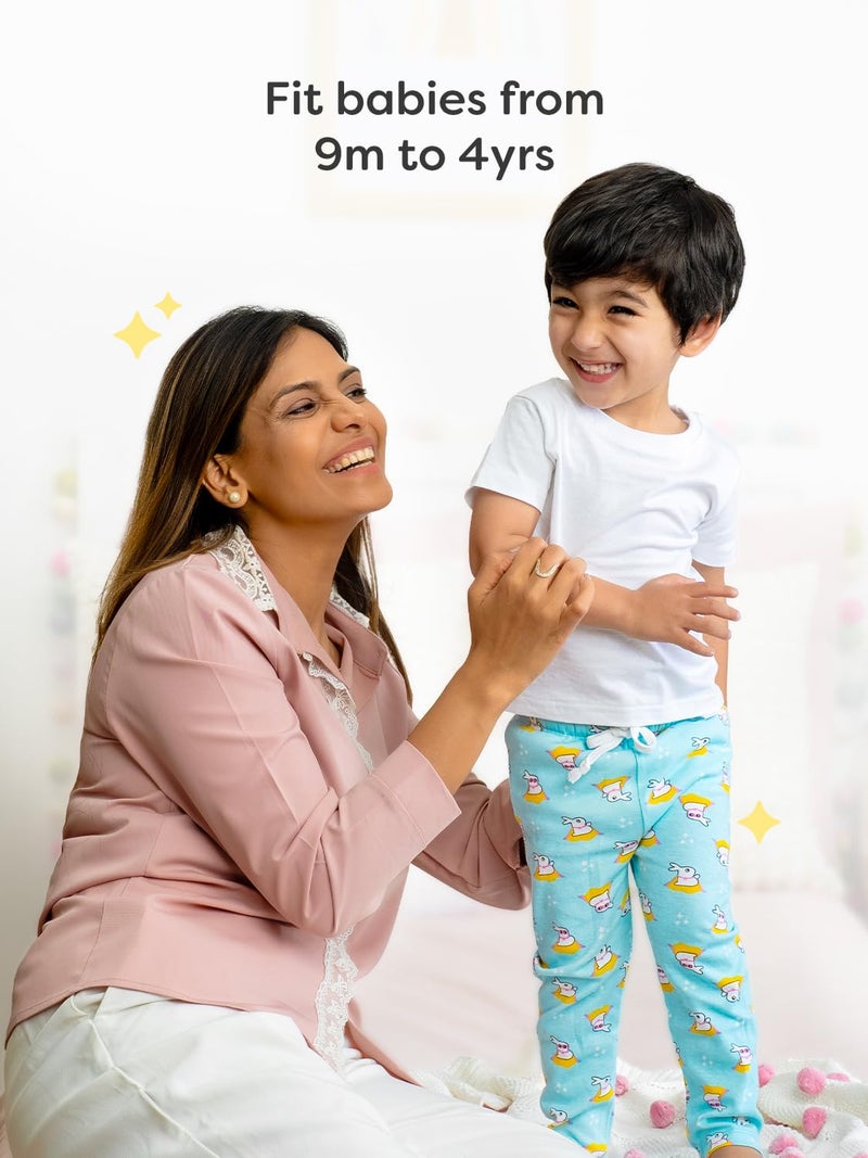 superbottoms Diaper Pants | Cotton Baby Cotton Pants with Attached Padded Underwear | Ideal for Diaper-Free Time, Outings & Potty Training | Unisex Solid Print | 9-12M | Soft Fit Blue - Image 5