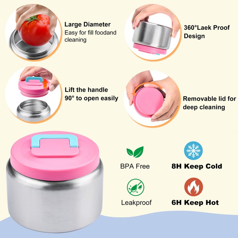 JXXM Bento Lunch Box for Kids with Thermos, Leakproof Bento Box with 8oz Insulated Food Jar, Insulated Bottle, Lunch Bag, BPA Free Dishwasher Safe 4 Compartment Container for School Girls Boys (Pink) - Image 4