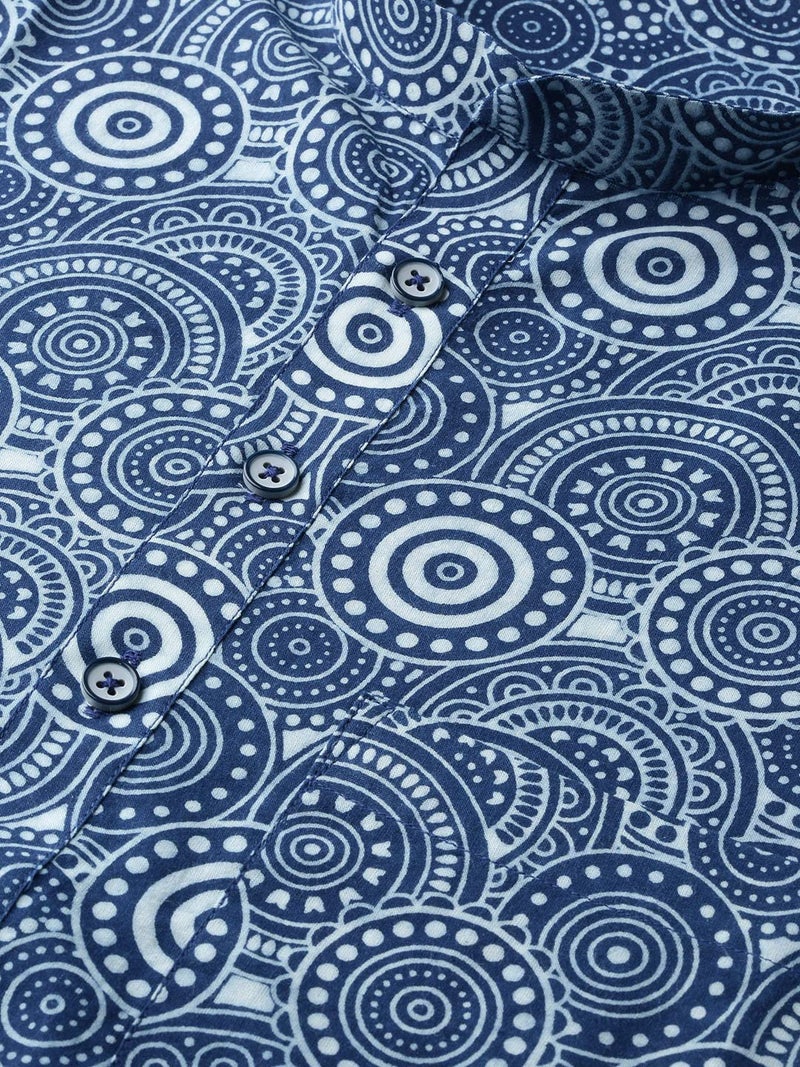 See Designs Mens Kurta |Blue & White Cotton Printed Kurta Set | SDKT88601M - Image 2