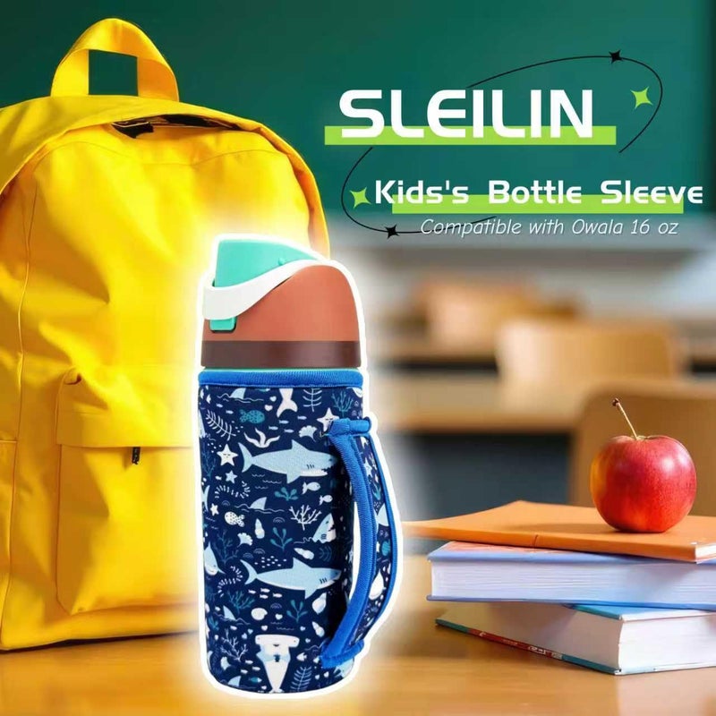 SLEILIN 16 oz Cute Printed Sleeve Compatible for Owala Kids FreeSip Neoprene Water Bottle Compatible with Owala 16 Ounces Protective Cover With Handle Designed for Boys Girls Travel Schoolï¼ˆSpiderï¼‰ - Image 3