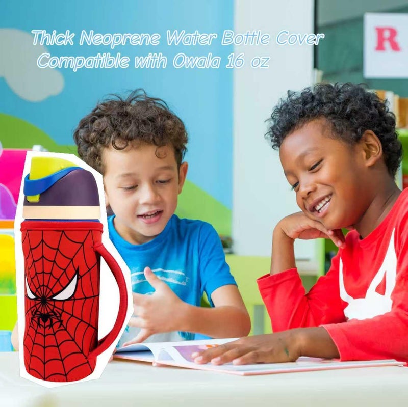 SLEILIN 16 oz Cute Printed Sleeve Compatible for Owala Kids FreeSip Neoprene Water Bottle Compatible with Owala 16 Ounces Protective Cover With Handle Designed for Boys Girls Travel Schoolï¼ˆSpiderï¼‰ - Image 4