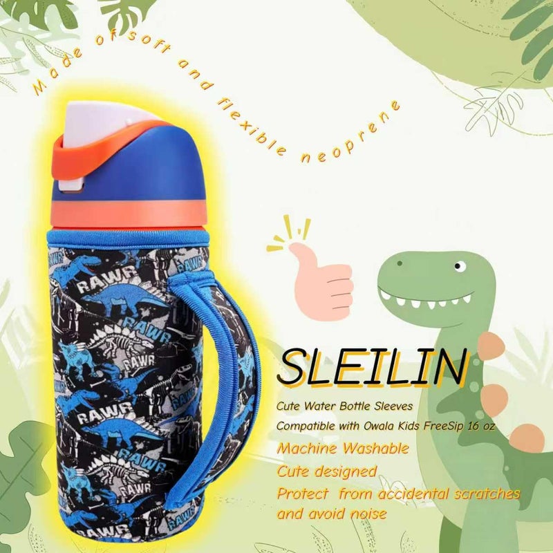SLEILIN 16 oz Cute Printed Sleeve Compatible for Owala Kids FreeSip Neoprene Water Bottle Compatible with Owala 16 Ounces Protective Cover With Handle Designed for Boys Girls Travel Schoolï¼ˆSpiderï¼‰ - Image 2