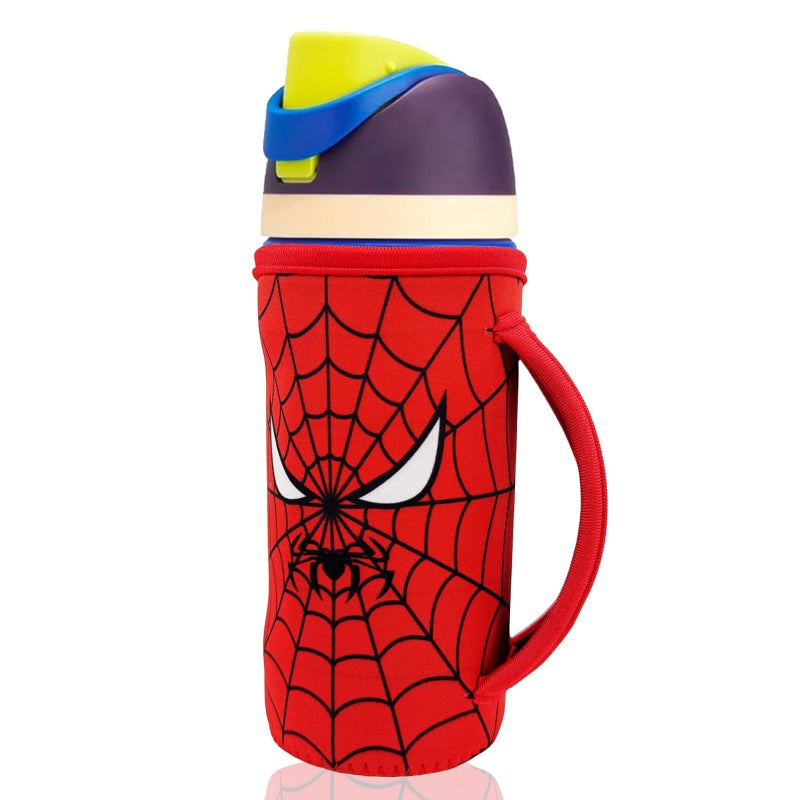 SLEILIN 16 oz Cute Printed Sleeve Compatible for Owala Kids FreeSip Neoprene Water Bottle Compatible with Owala 16 Ounces Protective Cover With Handle Designed for Boys Girls Travel Schoolï¼ˆSpiderï¼‰ - Image 1