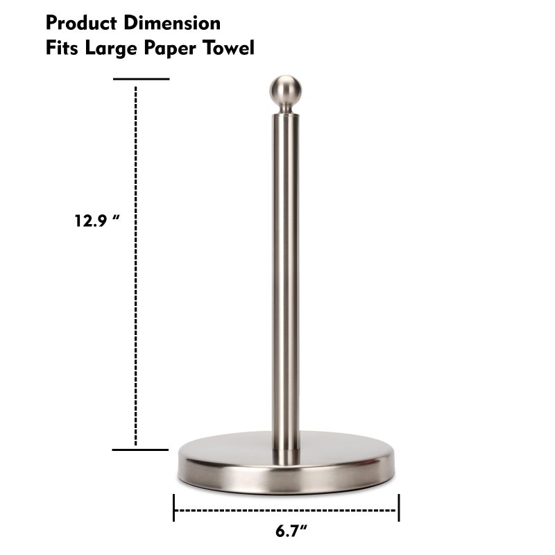 Kalitro Paper Towel Holder Countertop, Standing Paper Towel Roll Holder for Kitchen Bathroom, with Weighted Base for One-Handed Operation (Stainless Steel Base, Brushed Nickel) - Image 4