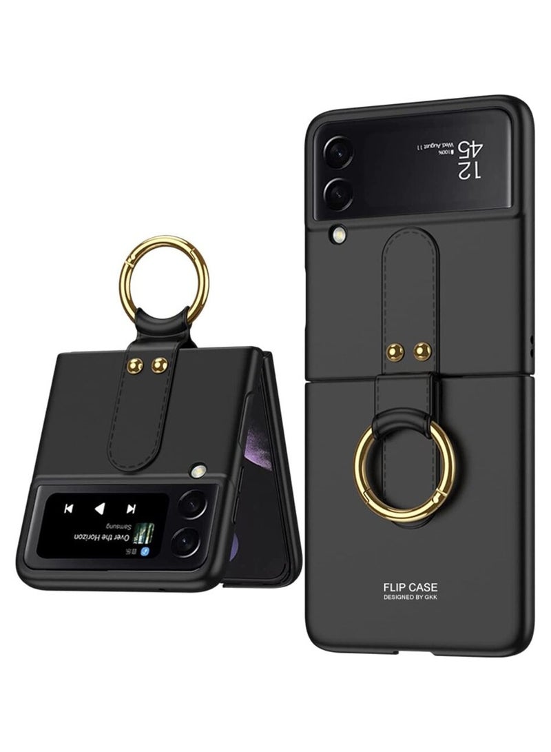 جولدن ماسك حافظة لهاتف سامسونج جالاكسي Z فليب 4 الترا رفيع مع حلقة - (اسود)