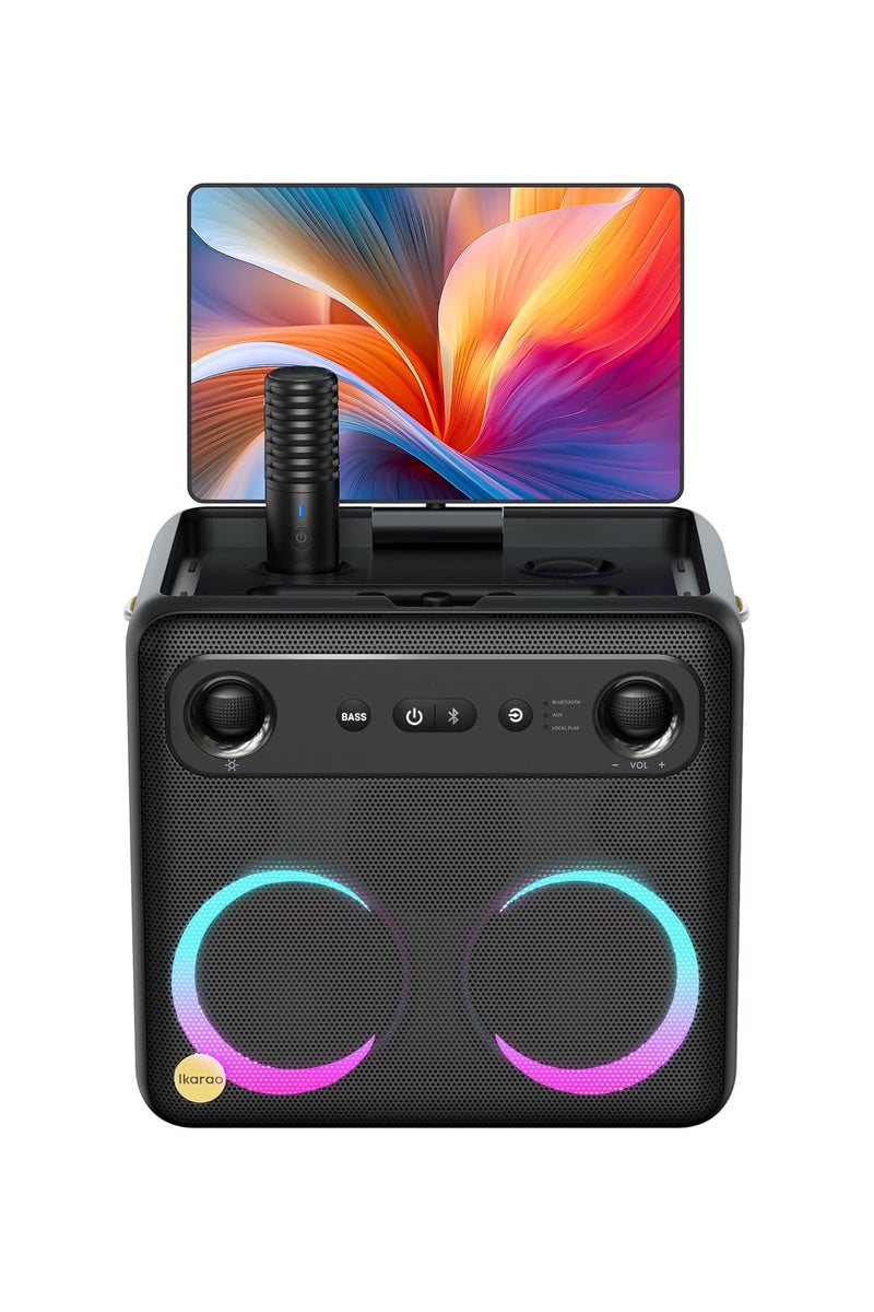 إكراه  جهاز كاريوكي ذكي Ikarao Break X2 للبالغين - مع شاشة لعرض كلمات الأغاني، وجهاز لوحي كاريوكي بسعة 64 جيجابايت، وميكروفونان لاسلكيان، ونظام كاريوكي احترافي، وطاقة قصوى 600 واط، و4 مصابيح دي جي، ومكبر صوت كاريوكي لأي مناسبة - Image 1