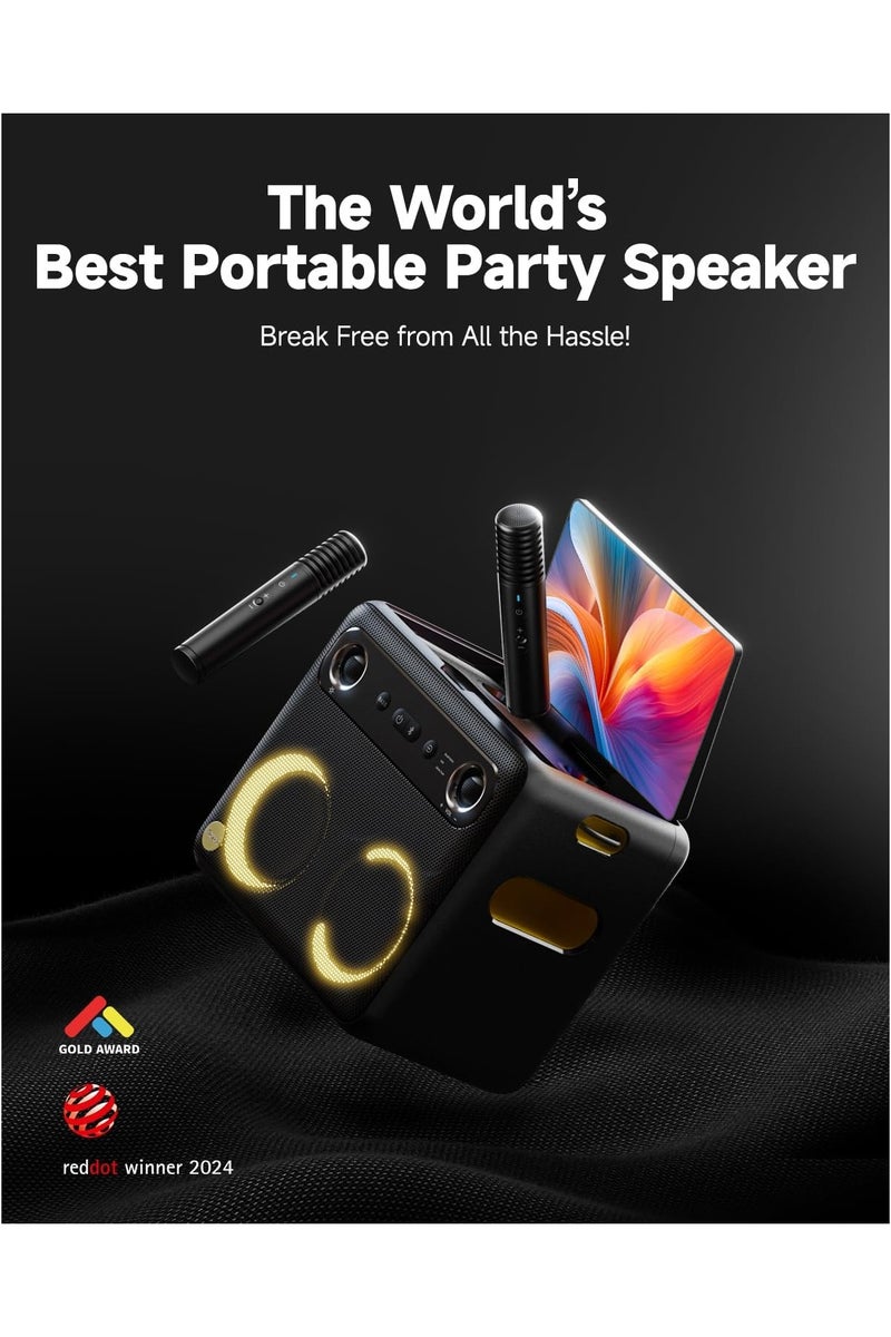 إكراه  جهاز كاريوكي ذكي Ikarao Break X2 للبالغين - مع شاشة لعرض كلمات الأغاني، وجهاز لوحي كاريوكي بسعة 64 جيجابايت، وميكروفونان لاسلكيان، ونظام كاريوكي احترافي، وطاقة قصوى 600 واط، و4 مصابيح دي جي، ومكبر صوت كاريوكي لأي مناسبة - Image 2