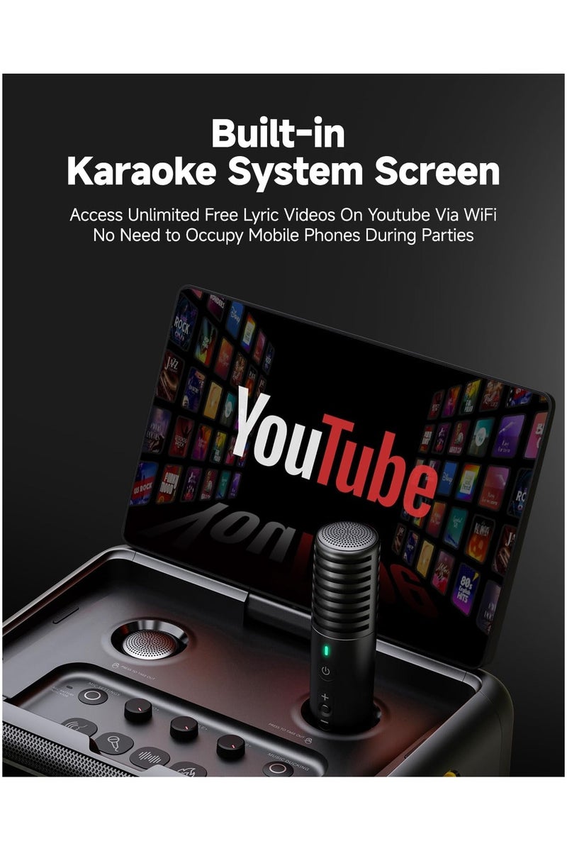 إكراه  جهاز كاريوكي ذكي Ikarao Break X2 للبالغين - مع شاشة لعرض كلمات الأغاني، وجهاز لوحي كاريوكي بسعة 64 جيجابايت، وميكروفونان لاسلكيان، ونظام كاريوكي احترافي، وطاقة قصوى 600 واط، و4 مصابيح دي جي، ومكبر صوت كاريوكي لأي مناسبة - Image 3