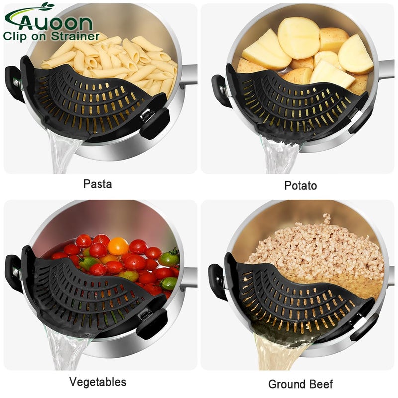 AUOON Large AUOON Clip on Strainer for All Pots and Pans - Oversized Silicone Pot Strainer Family-Style Design Pasta Strainer Kitchen Colander for Spaghetti and Noodles | Dishwasher Safe - Image 5