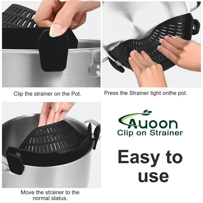 AUOON Large AUOON Clip on Strainer for All Pots and Pans - Oversized Silicone Pot Strainer Family-Style Design Pasta Strainer Kitchen Colander for Spaghetti and Noodles | Dishwasher Safe - Image 4