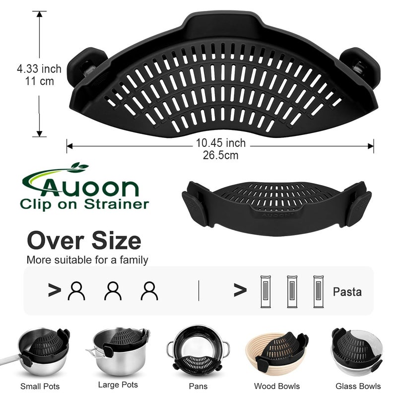 AUOON Large AUOON Clip on Strainer for All Pots and Pans - Oversized Silicone Pot Strainer Family-Style Design Pasta Strainer Kitchen Colander for Spaghetti and Noodles | Dishwasher Safe - Image 3
