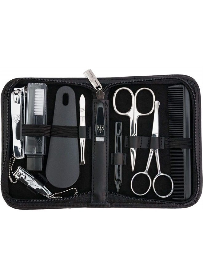 3 Swords Germany – brand quality 10 piece manicure pedicure grooming kit set for nail care tweezers file clipper, Made by 3 Swords (BLACK - GENUINE LEATHER) - Image 1