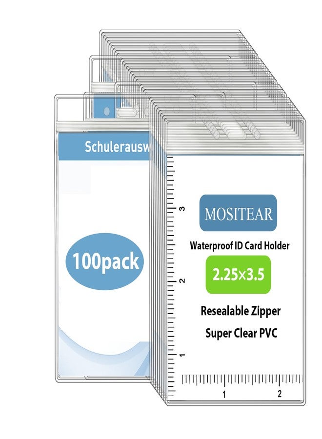 Mositear Vertical ID Badge Holders with Soft Edge (Sealable Fits 2.25x3.5 Inch Insert) (100 Pack), Waterproof ID Card Holder, Name Tag Holder, Name Badge Holders, Zipper Plastic Badge Holder - Image 1