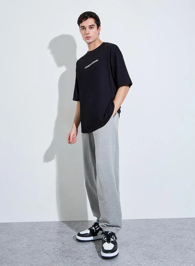 Styli Black HD Graphic Print Oversized T-Shirt