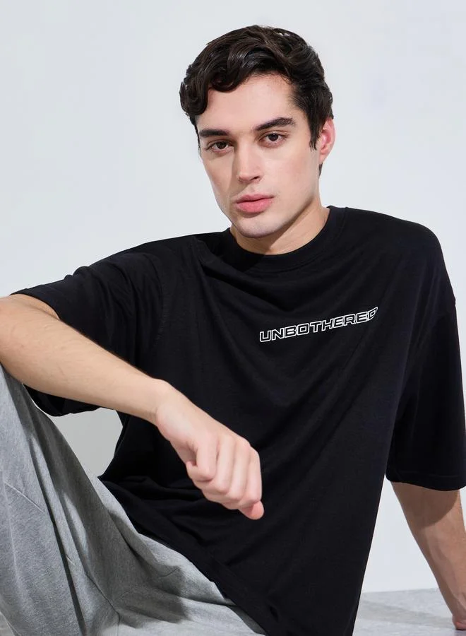 Styli Black HD Graphic Print Oversized T-Shirt