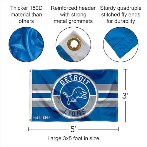 WinCraft Detroit Lions Patch Button Circle Logo Flag Large 3x5 Banner - Image 3