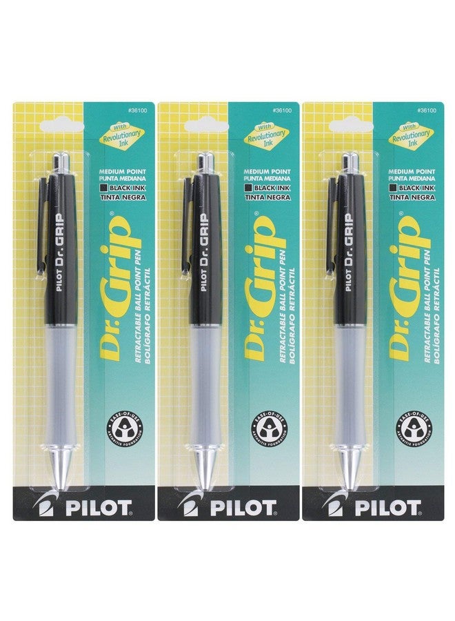 بايلوت قلم حبر جاف قابل للسحب من Dr.Grip، متوسط الرأس، حبر أسود - عبوة من 3 قطع (أسود) - Image 2