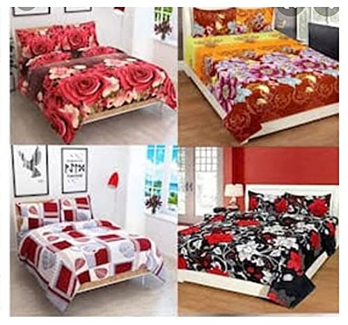 OMAJA HOME OMAJA HOME New Luxuries Designed Ahmadabad Polycotton Single Printed Bedsheets Combo Pack Set of 4 Single Bedsheet with 4 Pillow Covers Color Multi Color  - Image 1