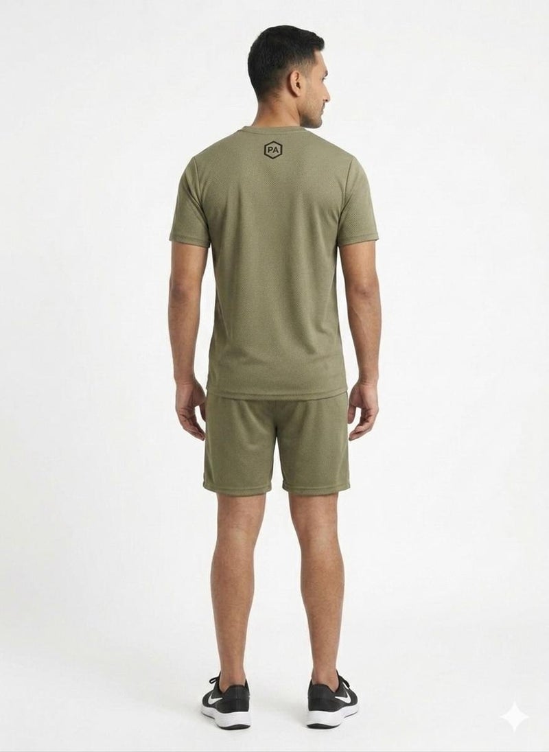 بريما إيس رجالي Set Top & Short لايف ستايل بريميوم Khaki Green - Image 3