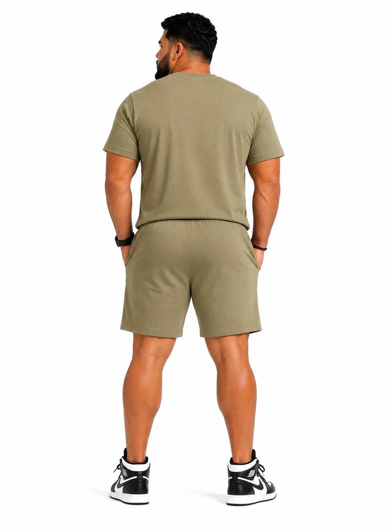 Prima Ace Men's Set Top & Short Lifestyle Premium Khaki Green - Image 3